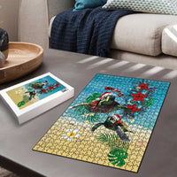 Hawaiian Mele Kalikimaka Puzzle Tropical Xmas Turtles Red Poinsettia Watercolor LT03 - Polynesian Pride