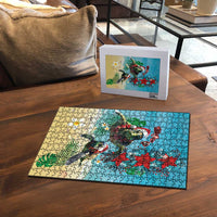 Hawaiian Mele Kalikimaka Puzzle Tropical Xmas Turtles Red Poinsettia Watercolor LT03 - Polynesian Pride