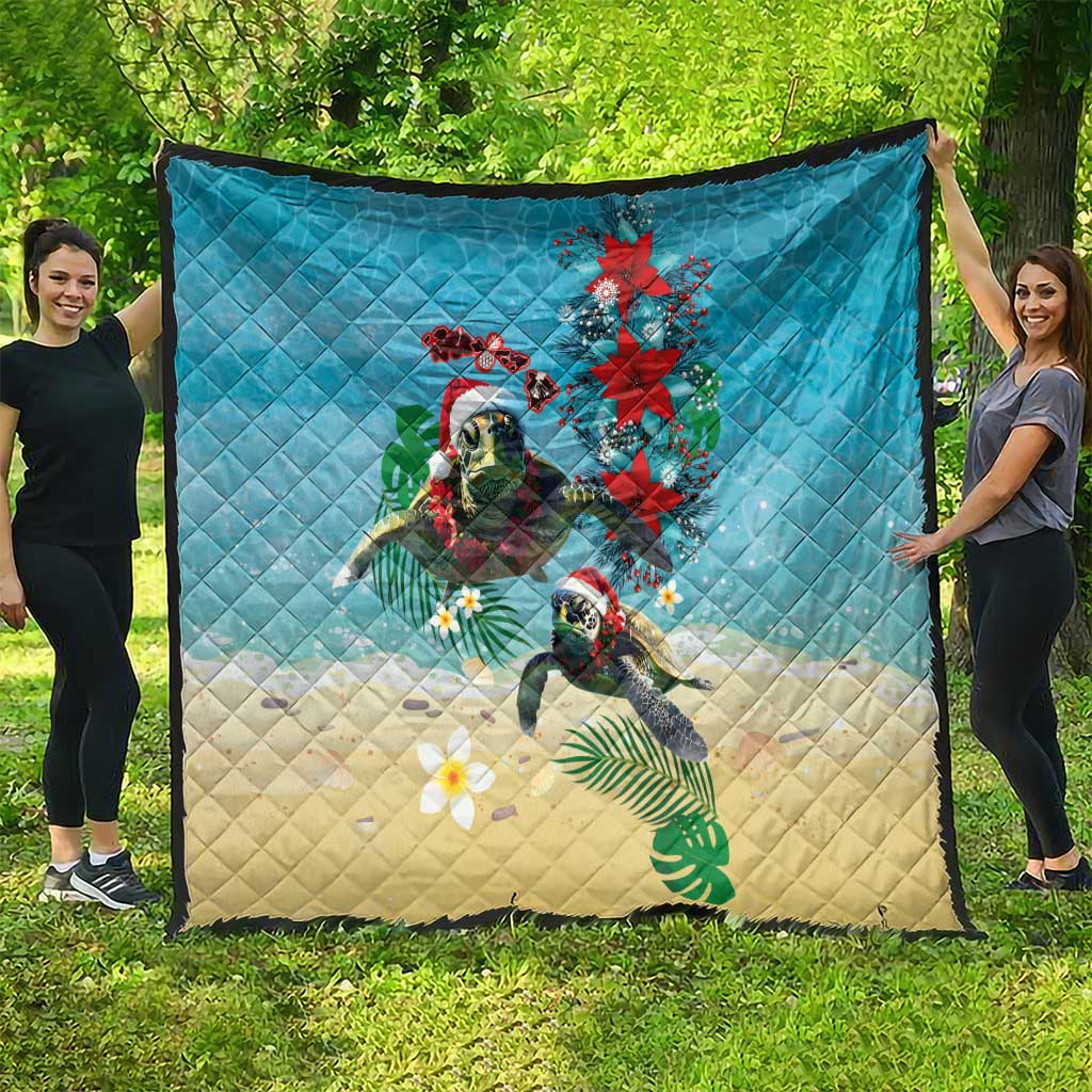 Hawaiian Mele Kalikimaka Quilt Tropical Xmas Turtles Red Poinsettia Watercolor LT03 - Polynesian Pride