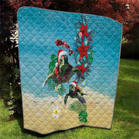Hawaiian Mele Kalikimaka Quilt Tropical Xmas Turtles Red Poinsettia Watercolor LT03 - Polynesian Pride