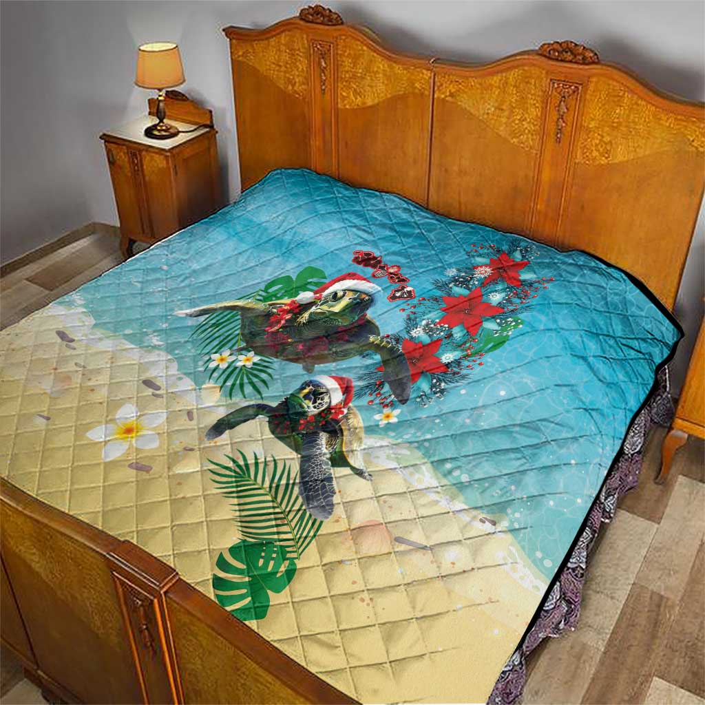 Hawaiian Mele Kalikimaka Quilt Tropical Xmas Turtles Red Poinsettia Watercolor LT03 - Polynesian Pride