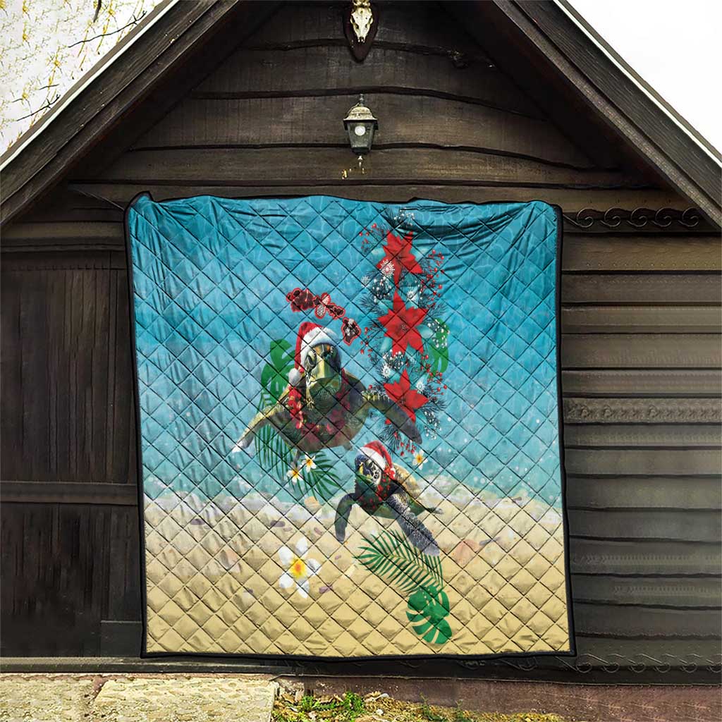 Hawaiian Mele Kalikimaka Quilt Tropical Xmas Turtles Red Poinsettia Watercolor LT03 - Polynesian Pride