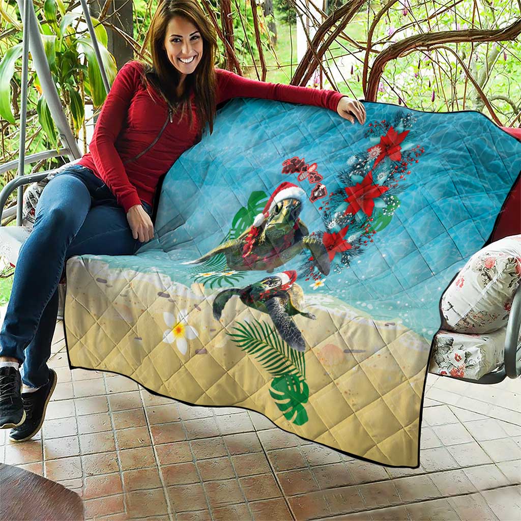 Hawaiian Mele Kalikimaka Quilt Tropical Xmas Turtles Red Poinsettia Watercolor LT03 - Polynesian Pride