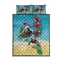 Hawaiian Mele Kalikimaka Quilt Bed Set Tropical Xmas Turtles Red Poinsettia Watercolor LT03 - Polynesian Pride