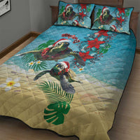 Hawaiian Mele Kalikimaka Quilt Bed Set Tropical Xmas Turtles Red Poinsettia Watercolor LT03 - Polynesian Pride