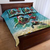 Hawaiian Mele Kalikimaka Quilt Bed Set Tropical Xmas Turtles Red Poinsettia Watercolor LT03 - Polynesian Pride