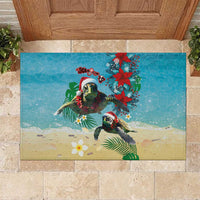 Hawaiian Mele Kalikimaka Rubber Doormat Tropical Xmas Turtles Red Poinsettia Watercolor LT03 Multicolor - Polynesian Pride