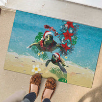 Hawaiian Mele Kalikimaka Rubber Doormat Tropical Xmas Turtles Red Poinsettia Watercolor LT03 - Polynesian Pride