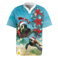 Hawaiian Mele Kalikimaka Rugby Jersey Tropical Xmas Turtles Red Poinsettia Watercolor LT03 Multicolor - Polynesian Pride