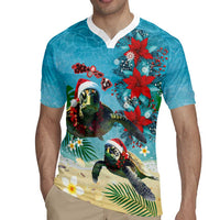 Hawaiian Mele Kalikimaka Rugby Jersey Tropical Xmas Turtles Red Poinsettia Watercolor LT03 - Polynesian Pride