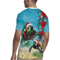 Hawaiian Mele Kalikimaka Rugby Jersey Tropical Xmas Turtles Red Poinsettia Watercolor LT03 - Polynesian Pride
