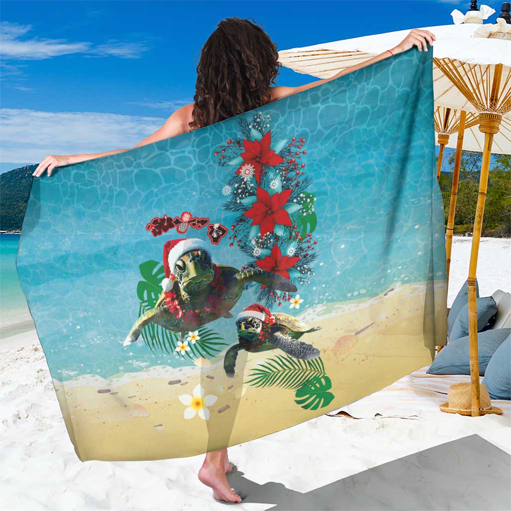 Hawaiian Mele Kalikimaka Sarong Tropical Xmas Turtles Red Poinsettia Watercolor LT03 One Size 44 x 66 inches Multicolor - Polynesian Pride