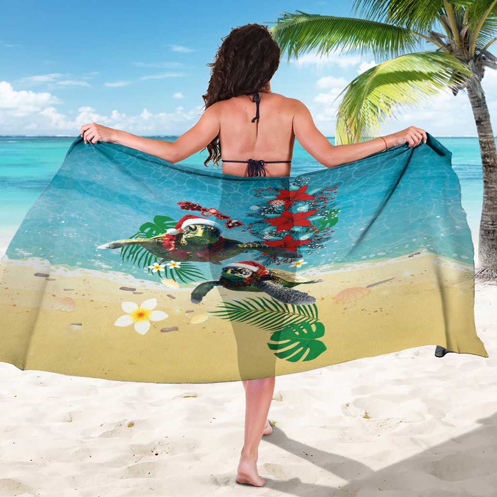 Hawaiian Mele Kalikimaka Sarong Tropical Xmas Turtles Red Poinsettia Watercolor LT03 - Polynesian Pride