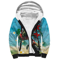 Hawaiian Mele Kalikimaka Sherpa Hoodie Tropical Xmas Turtles Red Poinsettia Watercolor LT03 Unisex Multicolor - Polynesian Pride