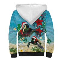 Hawaiian Mele Kalikimaka Sherpa Hoodie Tropical Xmas Turtles Red Poinsettia Watercolor LT03 - Polynesian Pride