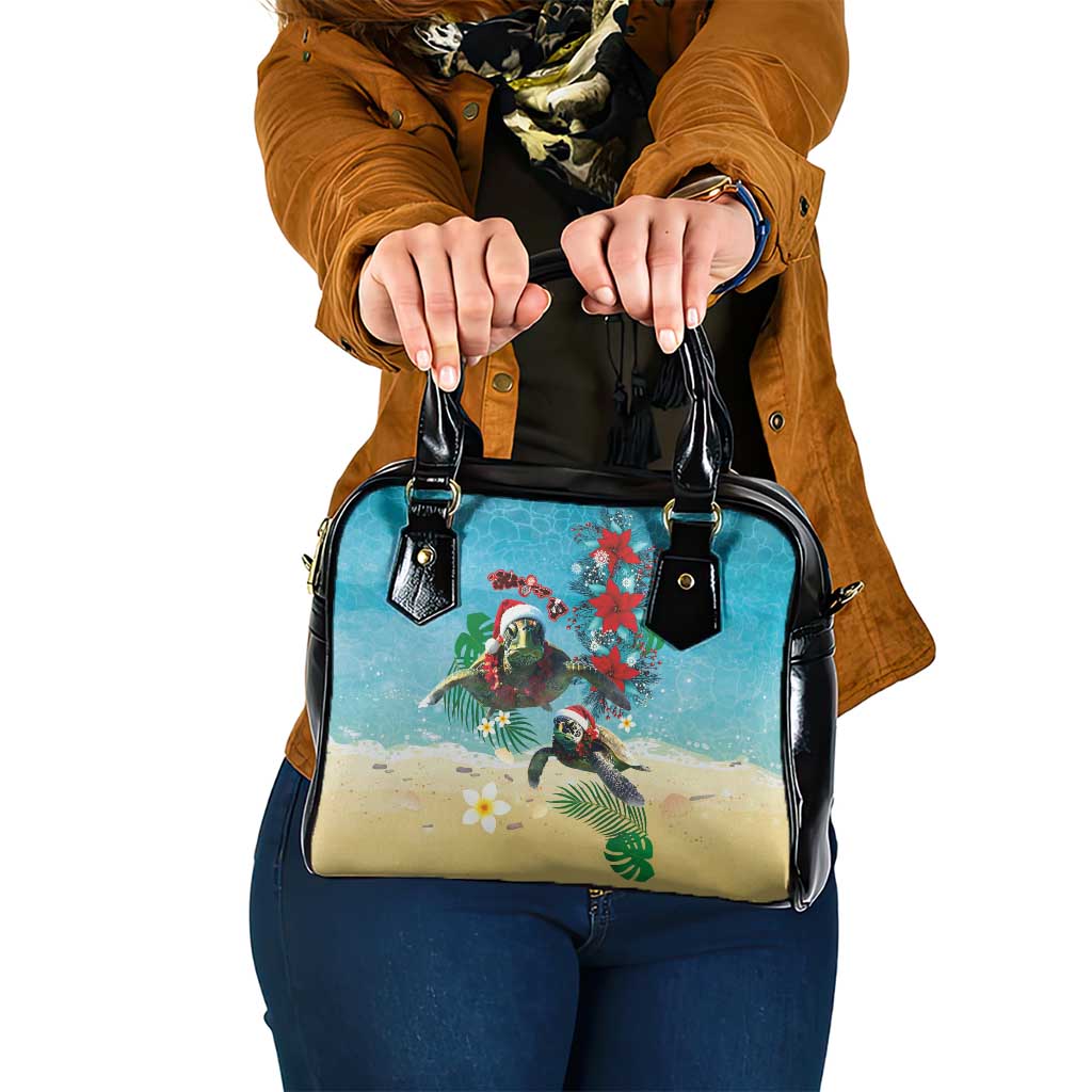 Hawaiian Mele Kalikimaka Shoulder Handbag Tropical Xmas Turtles Red Poinsettia Watercolor LT03 One Size Multicolor - Polynesian Pride
