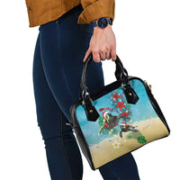 Hawaiian Mele Kalikimaka Shoulder Handbag Tropical Xmas Turtles Red Poinsettia Watercolor LT03 - Polynesian Pride