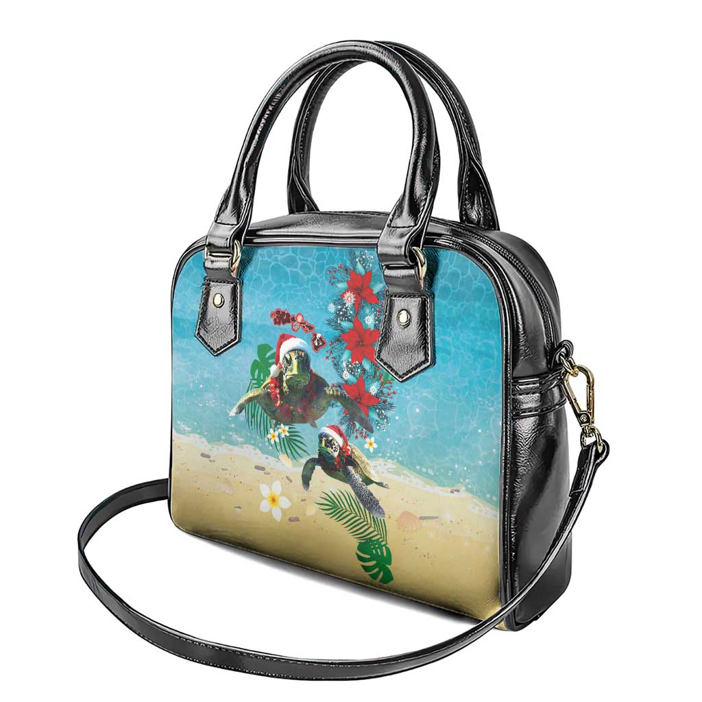 Hawaiian Mele Kalikimaka Shoulder Handbag Tropical Xmas Turtles Red Poinsettia Watercolor LT03 - Polynesian Pride