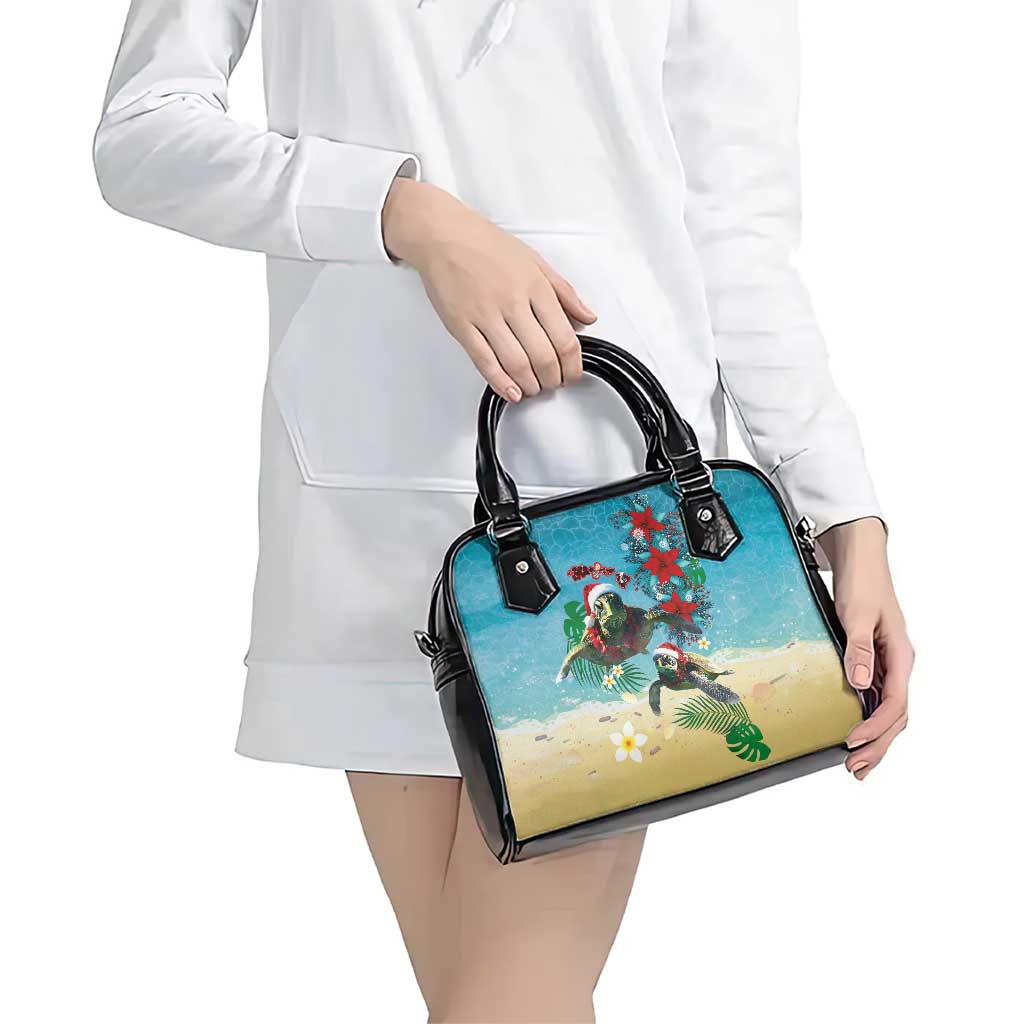 Hawaiian Mele Kalikimaka Shoulder Handbag Tropical Xmas Turtles Red Poinsettia Watercolor LT03 - Polynesian Pride