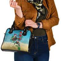 Hawaiian Mele Kalikimaka Shoulder Handbag Tropical Xmas Turtles Red Poinsettia Watercolor LT03 - Polynesian Pride