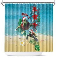 Hawaiian Mele Kalikimaka Shower Curtain Tropical Xmas Turtles Red Poinsettia Watercolor LT03 Multicolor - Polynesian Pride