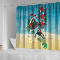 Hawaiian Mele Kalikimaka Shower Curtain Tropical Xmas Turtles Red Poinsettia Watercolor LT03 - Polynesian Pride