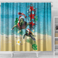 Hawaiian Mele Kalikimaka Shower Curtain Tropical Xmas Turtles Red Poinsettia Watercolor LT03 - Polynesian Pride