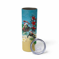 Hawaiian Mele Kalikimaka Skinny Tumbler Tropical Xmas Turtles Red Poinsettia Watercolor LT03 - Polynesian Pride