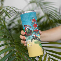 Hawaiian Mele Kalikimaka Skinny Tumbler Tropical Xmas Turtles Red Poinsettia Watercolor LT03 - Polynesian Pride