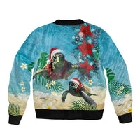 Hawaiian Mele Kalikimaka Sleeve Zip Bomber Jacket Tropical Xmas Turtles Red Poinsettia Watercolor LT03 - Polynesian Pride