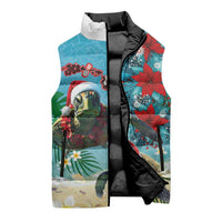 Hawaiian Mele Kalikimaka Sleeveless Puffer Jacket Tropical Xmas Turtles Red Poinsettia Watercolor LT03 - Polynesian Pride