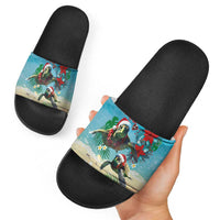Hawaiian Mele Kalikimaka Slide Sandals Tropical Xmas Turtles Red Poinsettia Watercolor LT03 - Polynesian Pride