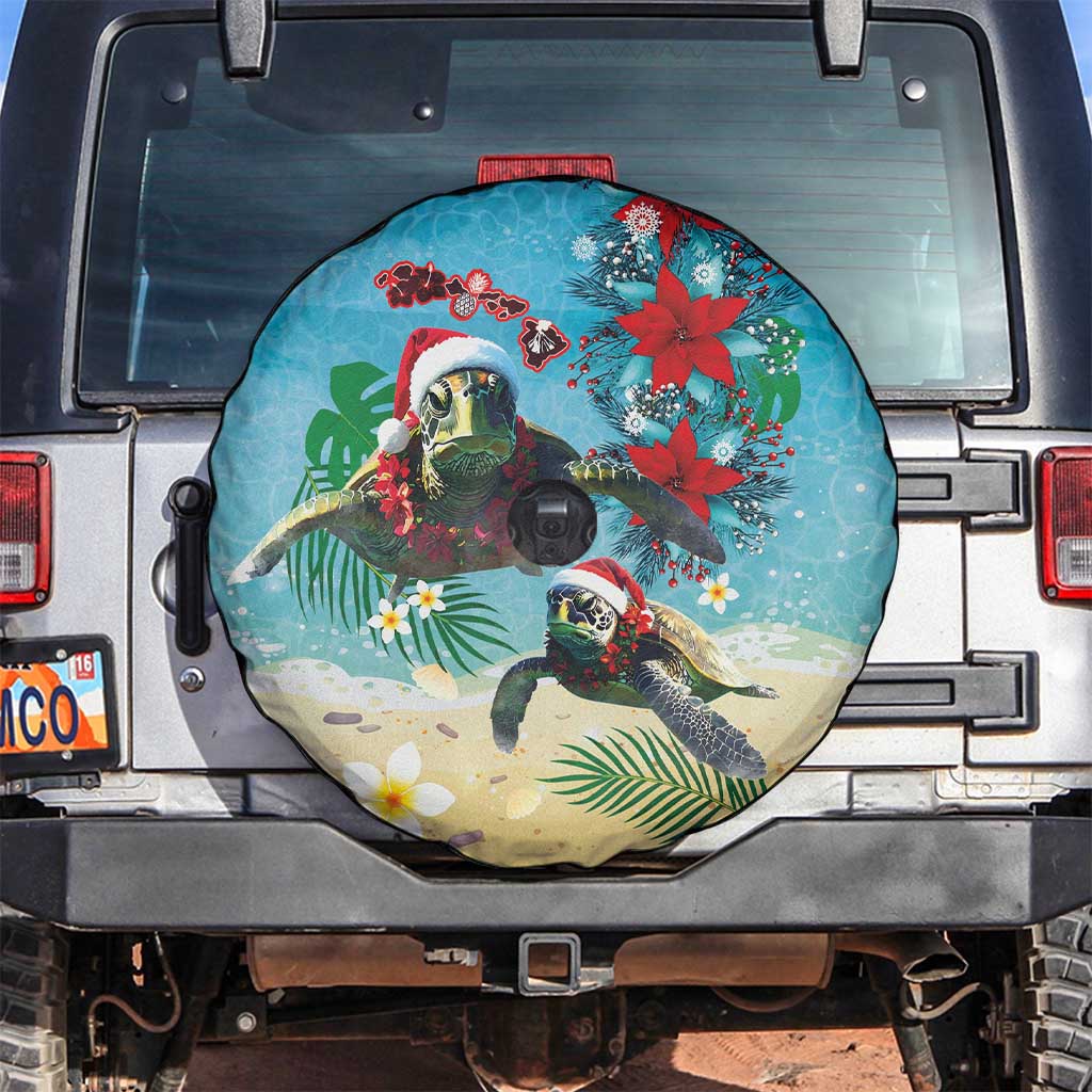Hawaiian Mele Kalikimaka Spare Tire Cover Tropical Xmas Turtles Red Poinsettia Watercolor LT03 Multicolor - Polynesian Pride