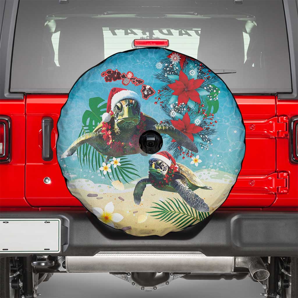 Hawaiian Mele Kalikimaka Spare Tire Cover Tropical Xmas Turtles Red Poinsettia Watercolor LT03 - Polynesian Pride