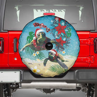 Hawaiian Mele Kalikimaka Spare Tire Cover Tropical Xmas Turtles Red Poinsettia Watercolor LT03 - Polynesian Pride
