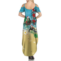 Hawaiian Mele Kalikimaka Summer Maxi Dress Tropical Xmas Turtles Red Poinsettia Watercolor LT03 - Polynesian Pride