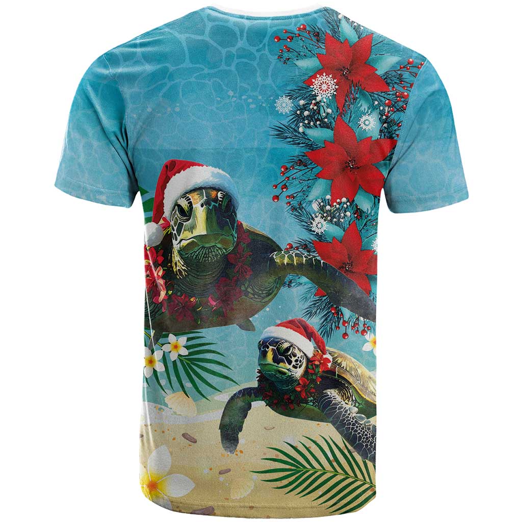 Hawaiian Mele Kalikimaka T Shirt Tropical Xmas Turtles Red Poinsettia Watercolor LT03 - Polynesian Pride