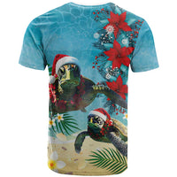 Hawaiian Mele Kalikimaka T Shirt Tropical Xmas Turtles Red Poinsettia Watercolor LT03 - Polynesian Pride