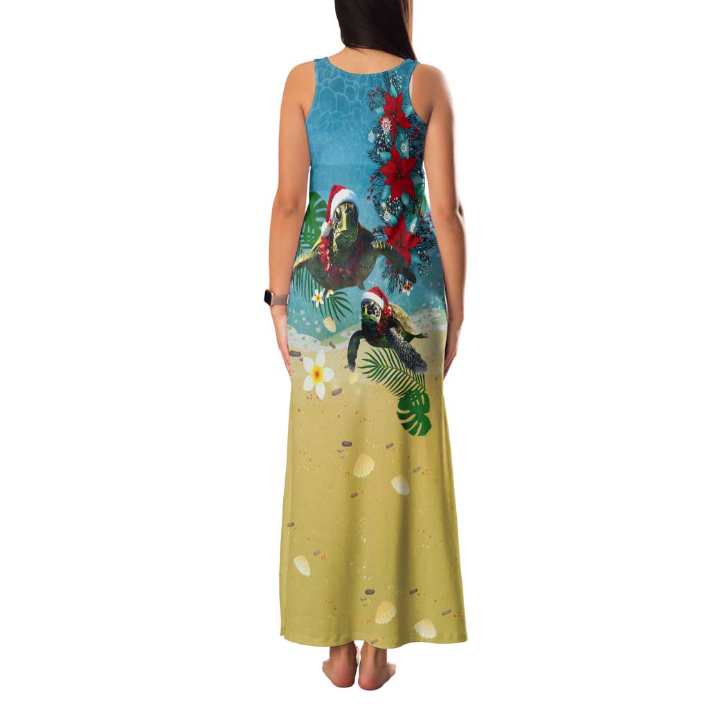 Hawaiian Mele Kalikimaka Tank Maxi Dress Tropical Xmas Turtles Red Poinsettia Watercolor LT03 - Polynesian Pride