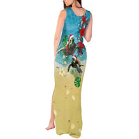 Hawaiian Mele Kalikimaka Tank Maxi Dress Tropical Xmas Turtles Red Poinsettia Watercolor LT03 - Polynesian Pride