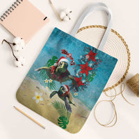 Hawaiian Mele Kalikimaka Tote Bag Tropical Xmas Turtles Red Poinsettia Watercolor LT03 White Strap One Size Multicolor - Polynesian Pride