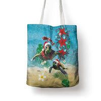 Hawaiian Mele Kalikimaka Tote Bag Tropical Xmas Turtles Red Poinsettia Watercolor LT03 - Polynesian Pride