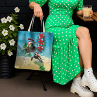 Hawaiian Mele Kalikimaka Tote Bag Tropical Xmas Turtles Red Poinsettia Watercolor LT03 - Polynesian Pride