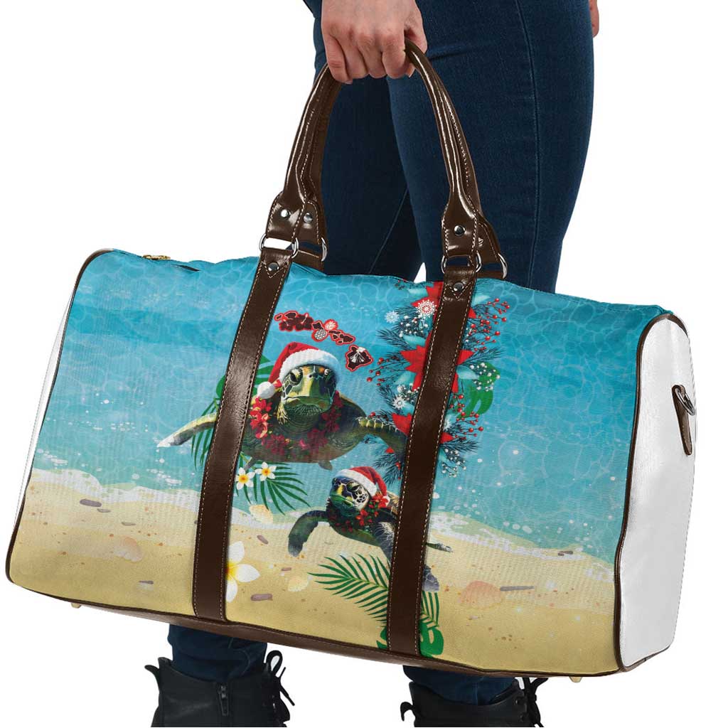 Hawaiian Mele Kalikimaka Travel Bag Tropical Xmas Turtles Red Poinsettia Watercolor LT03 - Polynesian Pride
