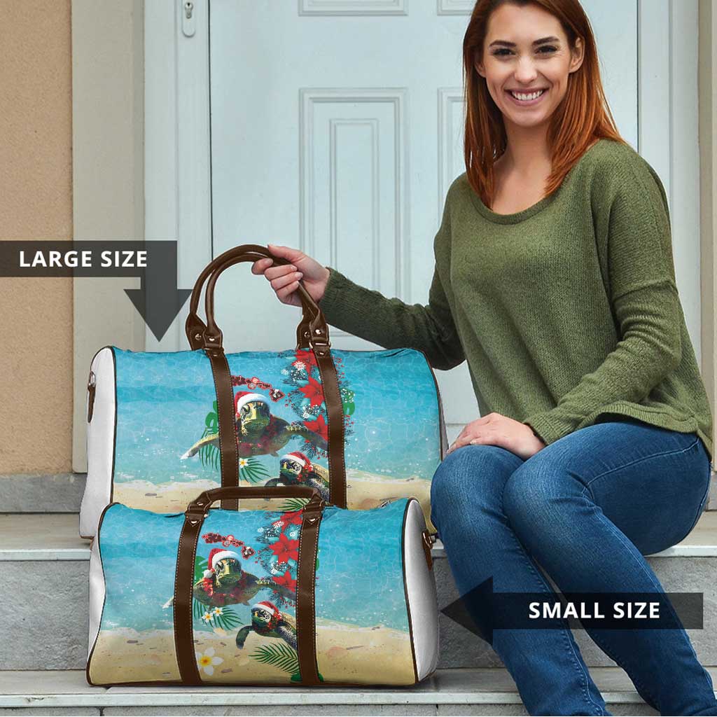 Hawaiian Mele Kalikimaka Travel Bag Tropical Xmas Turtles Red Poinsettia Watercolor LT03 - Polynesian Pride
