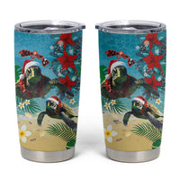 Hawaiian Mele Kalikimaka Tumbler Cup Tropical Xmas Turtles Red Poinsettia Watercolor LT03 Multicolor - Polynesian Pride