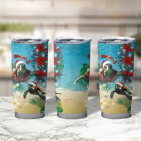 Hawaiian Mele Kalikimaka Tumbler Cup Tropical Xmas Turtles Red Poinsettia Watercolor LT03 - Polynesian Pride