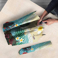 Hawaiian Mele Kalikimaka Umbrella Tropical Xmas Turtles Red Poinsettia Watercolor LT03 - Polynesian Pride