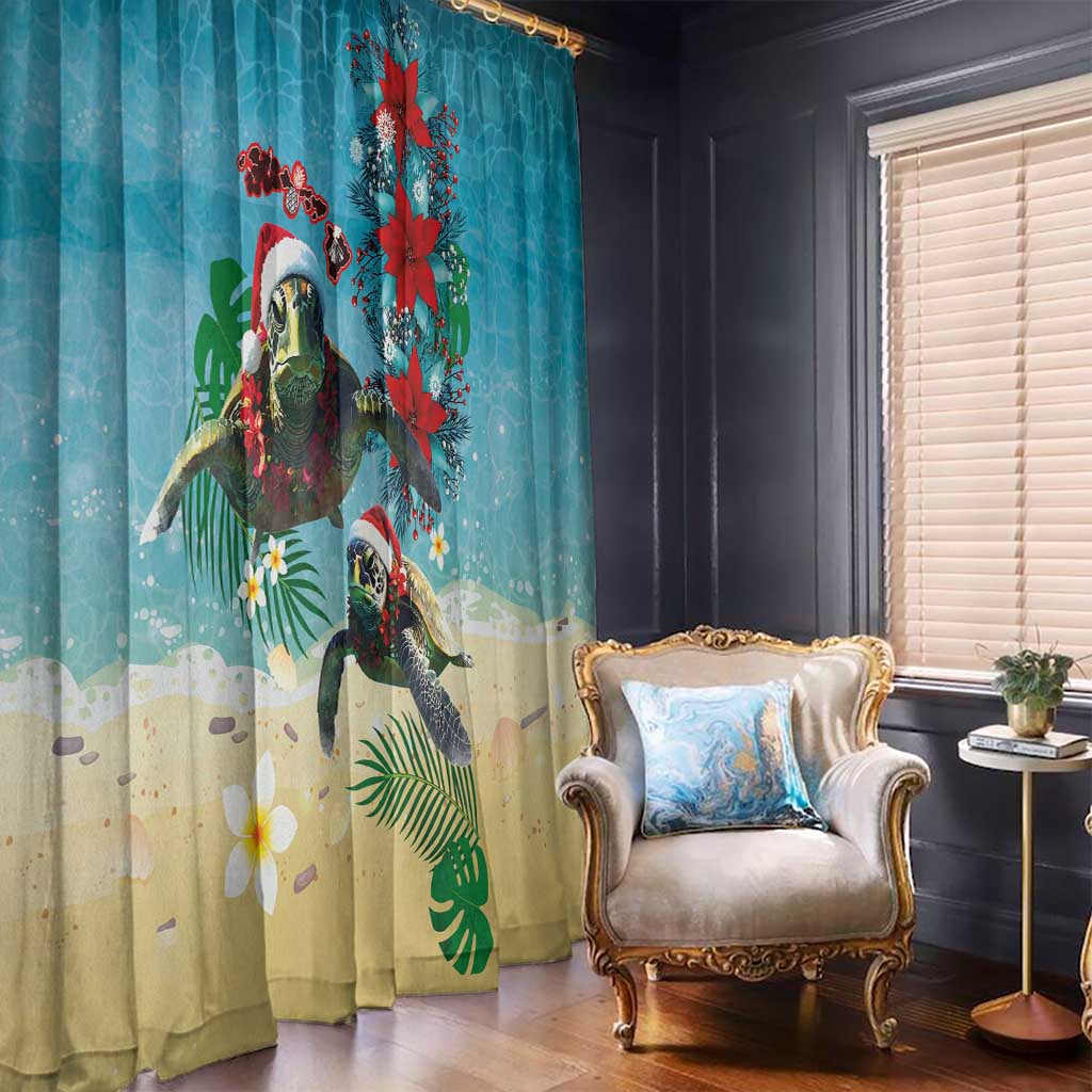 Hawaiian Mele Kalikimaka Window Curtain Tropical Xmas Turtles Red Poinsettia Watercolor LT03 - Polynesian Pride