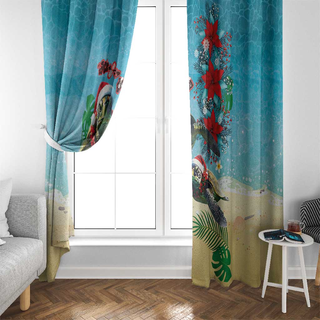 Hawaiian Mele Kalikimaka Window Curtain Tropical Xmas Turtles Red Poinsettia Watercolor LT03 - Polynesian Pride